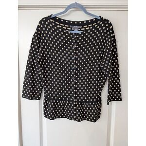 Per Se Silk Cotton Cardigan Black Tan Geometric Square Peplum Top Womens Large